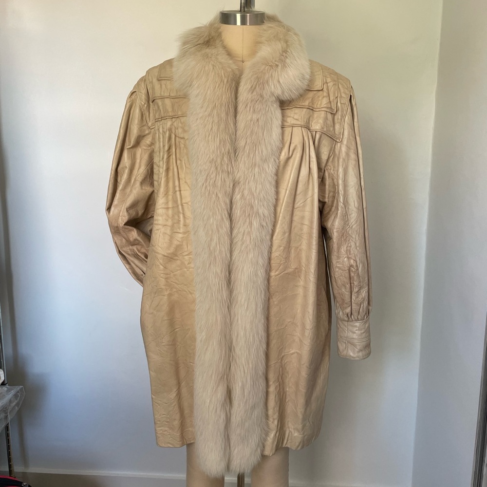 Vintage J Percy Marvin Richards Cream/Blush Pink Leather Coat Fox Fur Collar - Picture 4 of 10